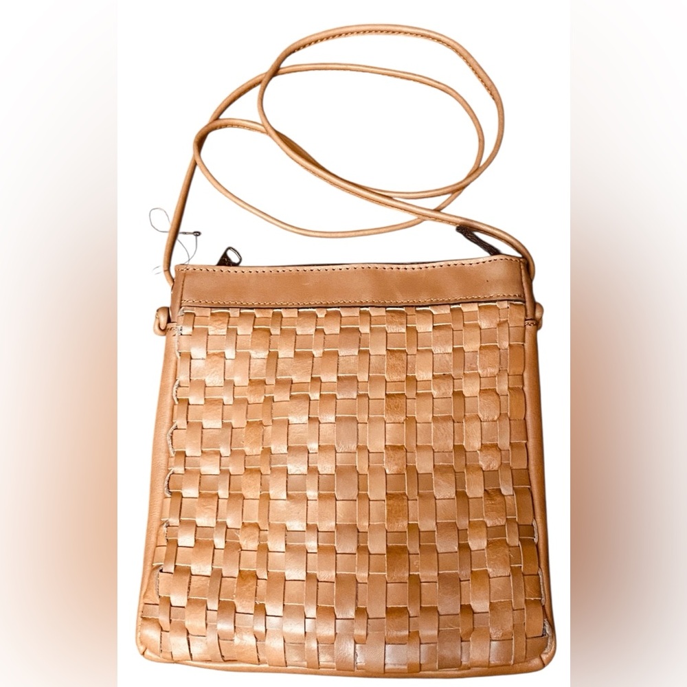 Patricia Nash Vesima Woven Genuine Leather Crossbody Naturale Brown Tan NWOT
